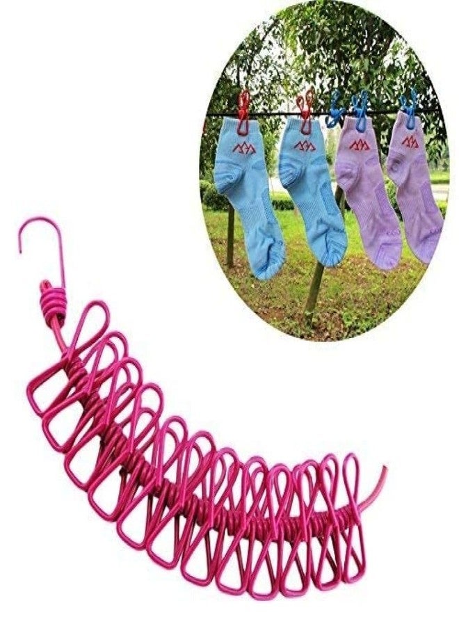 Samip Cloth Drying Rope with Hooks Clothesline Cloth Hanging Rope for Cloth Drying with 12 Clips Cloth Rope for Drying Clothes for Travel Home or Outdoor (Pack of 1) - Image 2